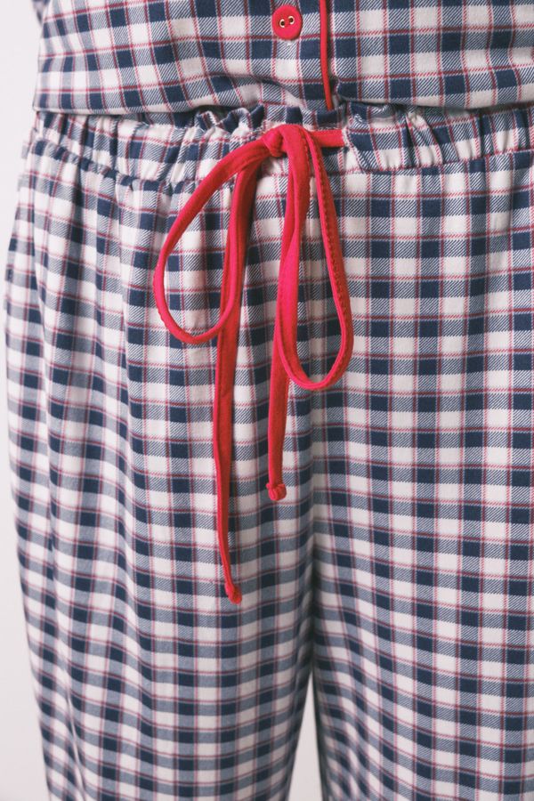 Pijama camisera largo punto suave cuadros azul