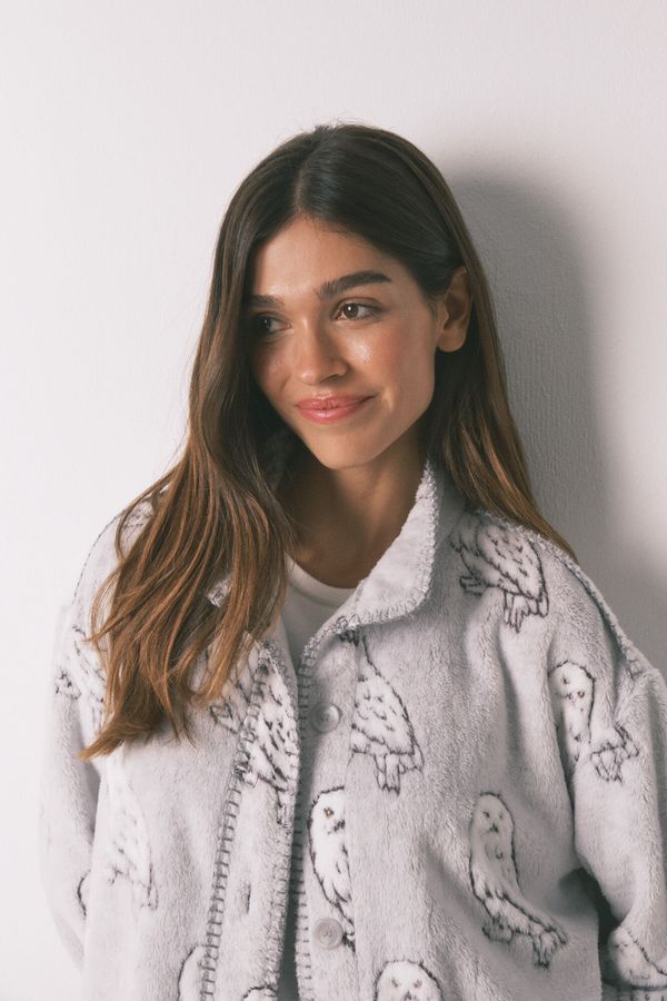 Bata corta tejido polar pelo gris Hedwig