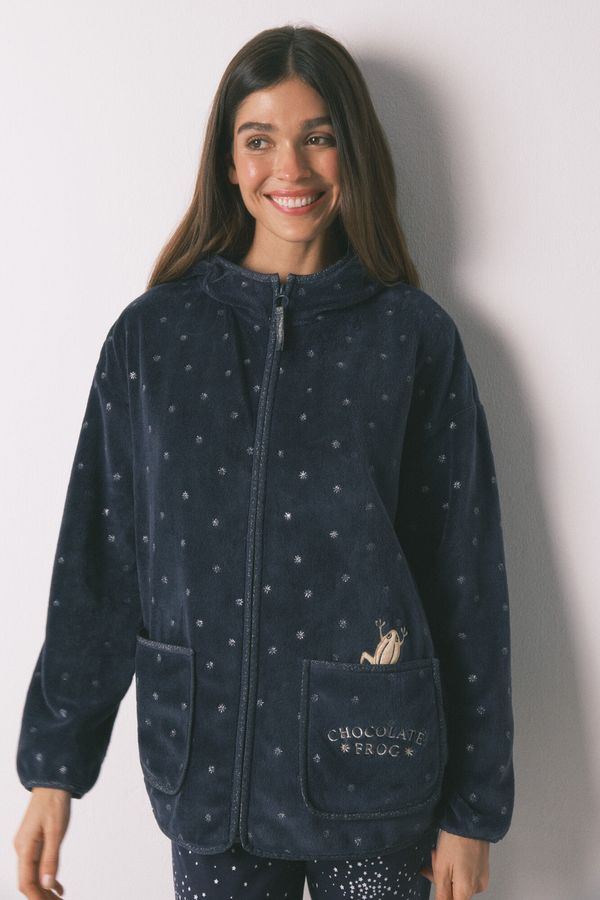 Bata corta tejido polar azul lurex Harry Potter