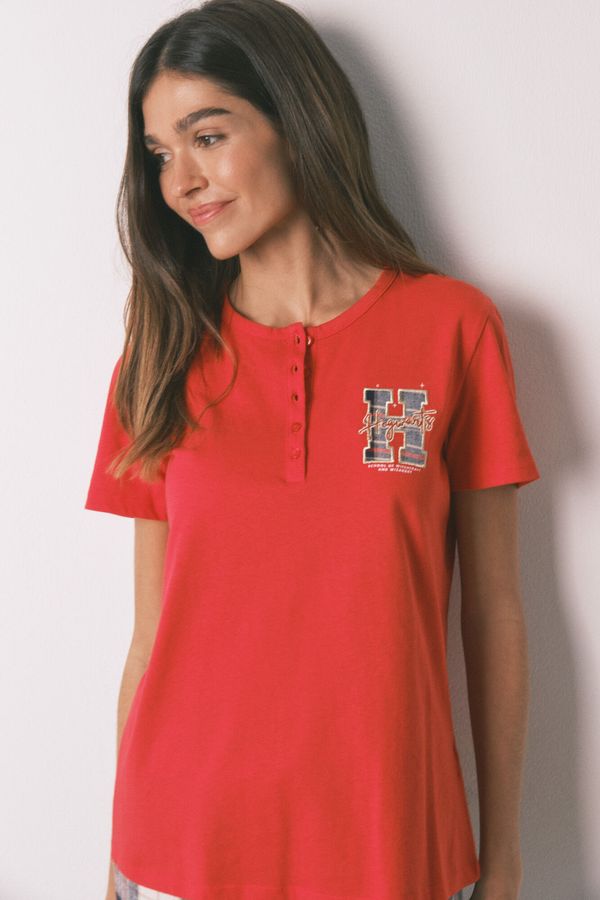 Pijama largo 100% algodón estampado cuadros Hogwarts