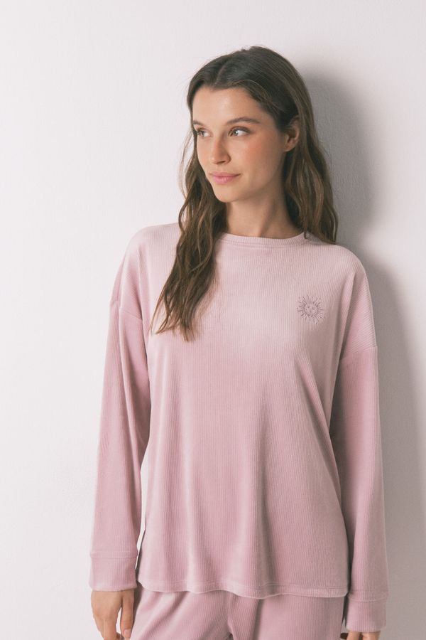 Pijama larga canalé terciopelo rosado