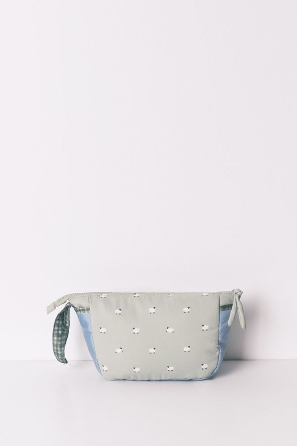 Neceser mediano cremallera ovejas verde