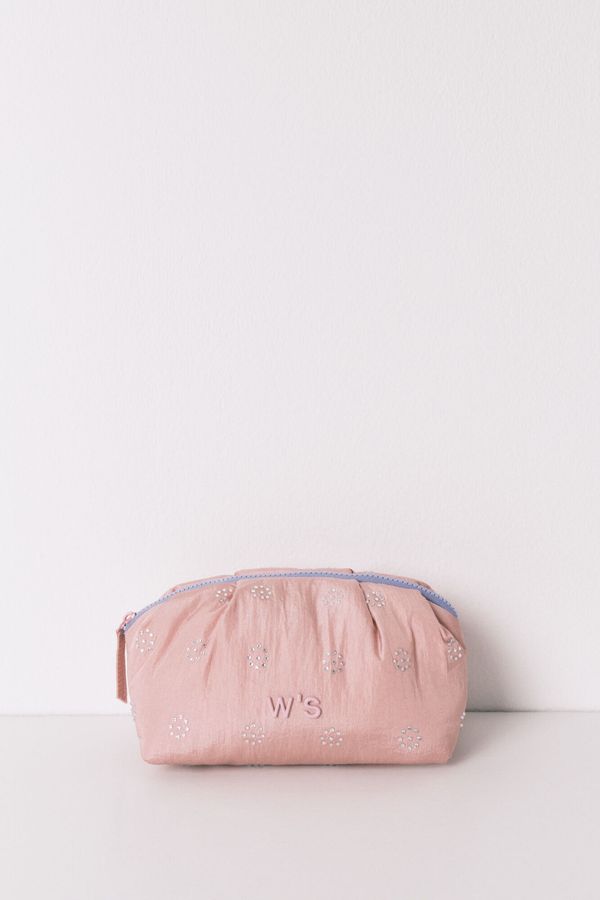 Neceser mediano acolchado pedreria rosado