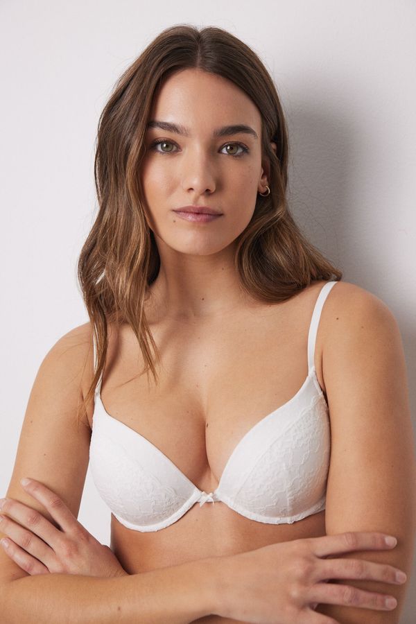 Brasier GORGEOUS push up relleno encaje tul plumeti marfil COPA-B